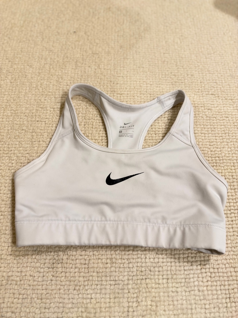 Nike White Racerback Sports Bra with Black Swoosh